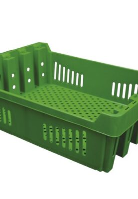 CAJA 4835 14H caja Plastico Version calada 480 x 350 x 140H mm estibable y Enfilable Vacia ahorro de Espacio Ideal Para Procesos de Coseche y multiprocesos en La Industria AgroAlimentaria e Industria Alimentaria